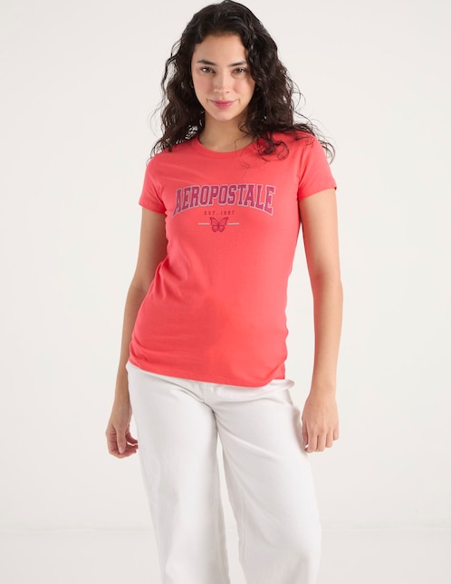 Playera maga corta cuello redondo para mujer 1