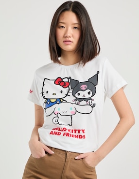 Playera manga corta Hello Kitty cuello redondo para mujer