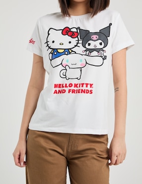 Playera manga corta Hello Kitty cuello redondo para mujer