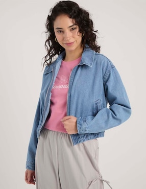 Chamarra bomber Aéropostale de mezclilla para mujer