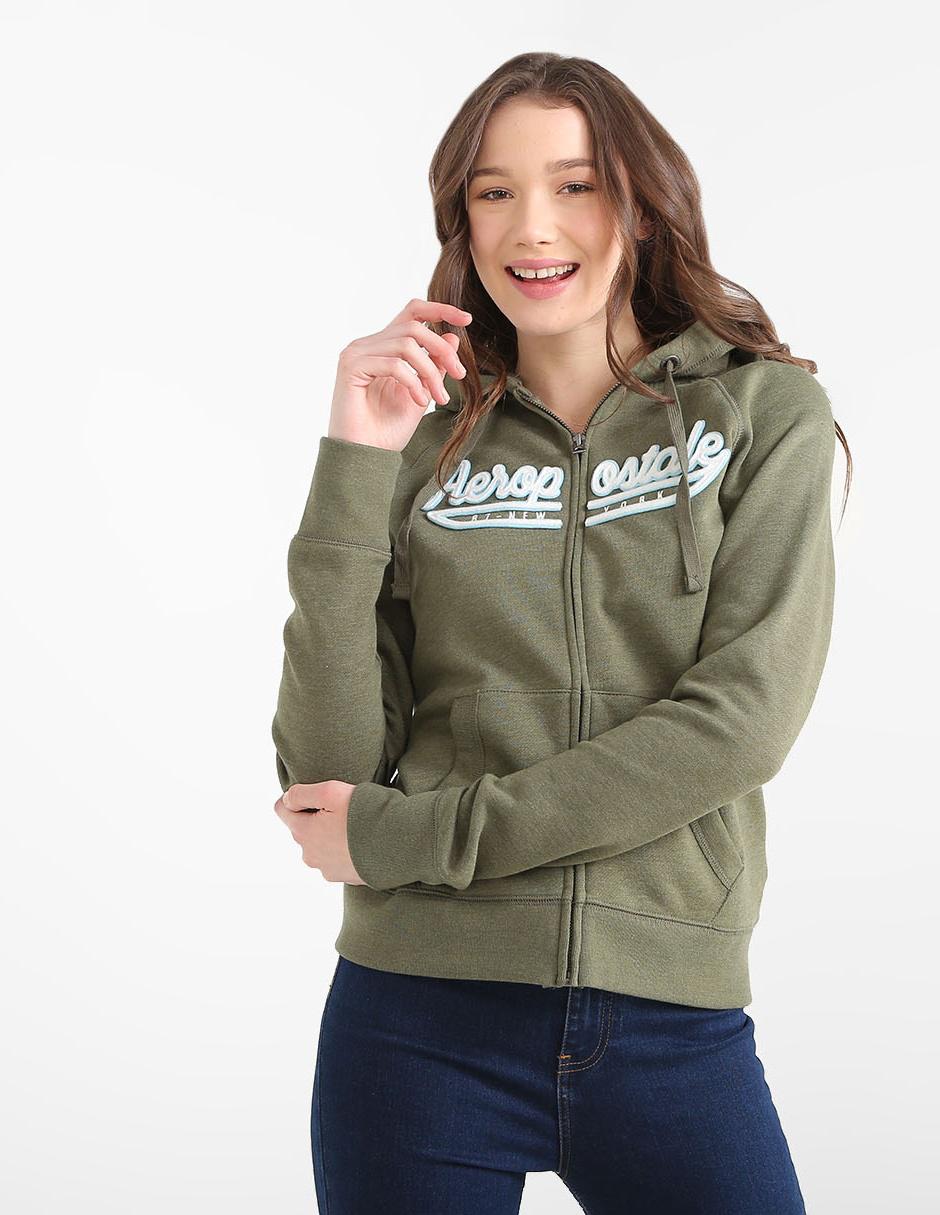 Sudadera Aéropostale verde olivo jaspeada con capucha en Liverpool