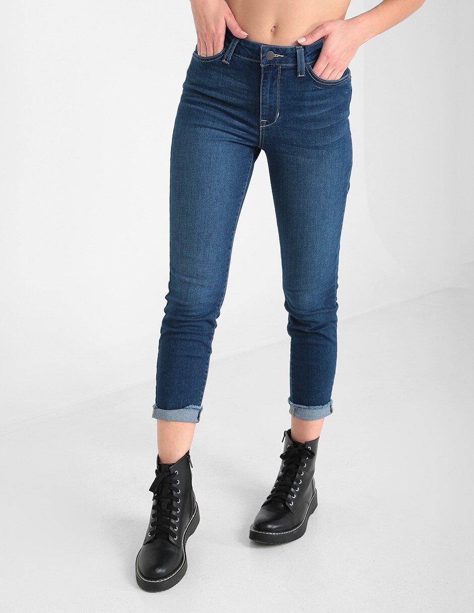 Jeans skinny lavado stone wash corte cintura para mujer 1