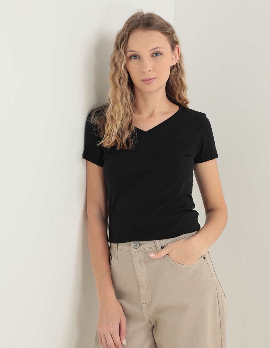 Playera manga corta cuello v para mujer