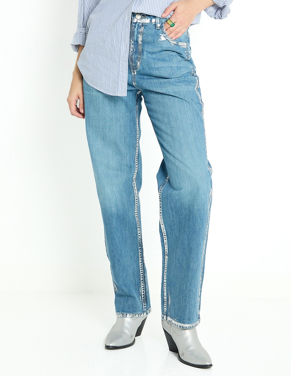Jeans straight corte cintura alta para mujer 1