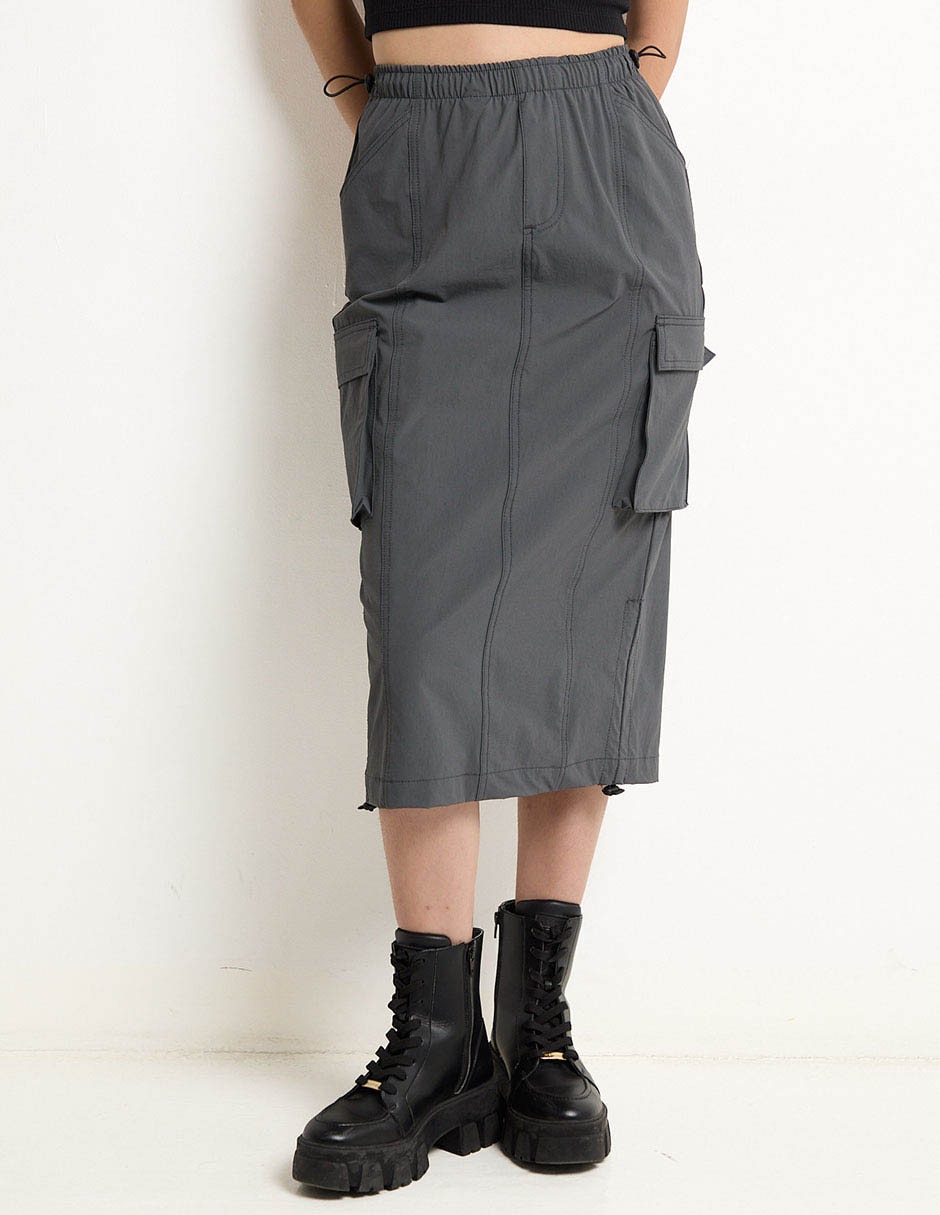 Falda midi de gabardina cintura alta Falda midi de gabardina cintura alta