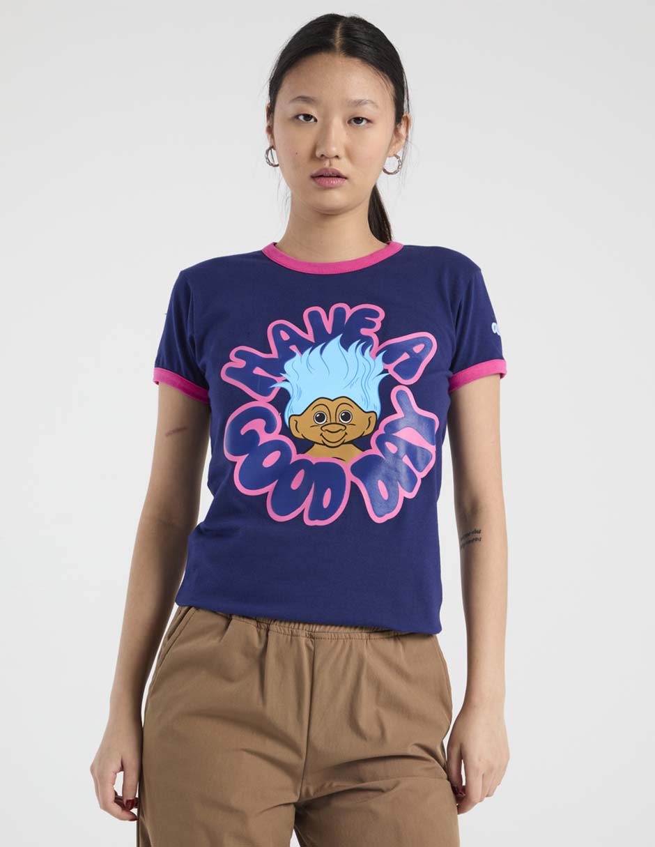 Playera manga corta Aéropostale Good Luck Trolls cuello redondo para mujer