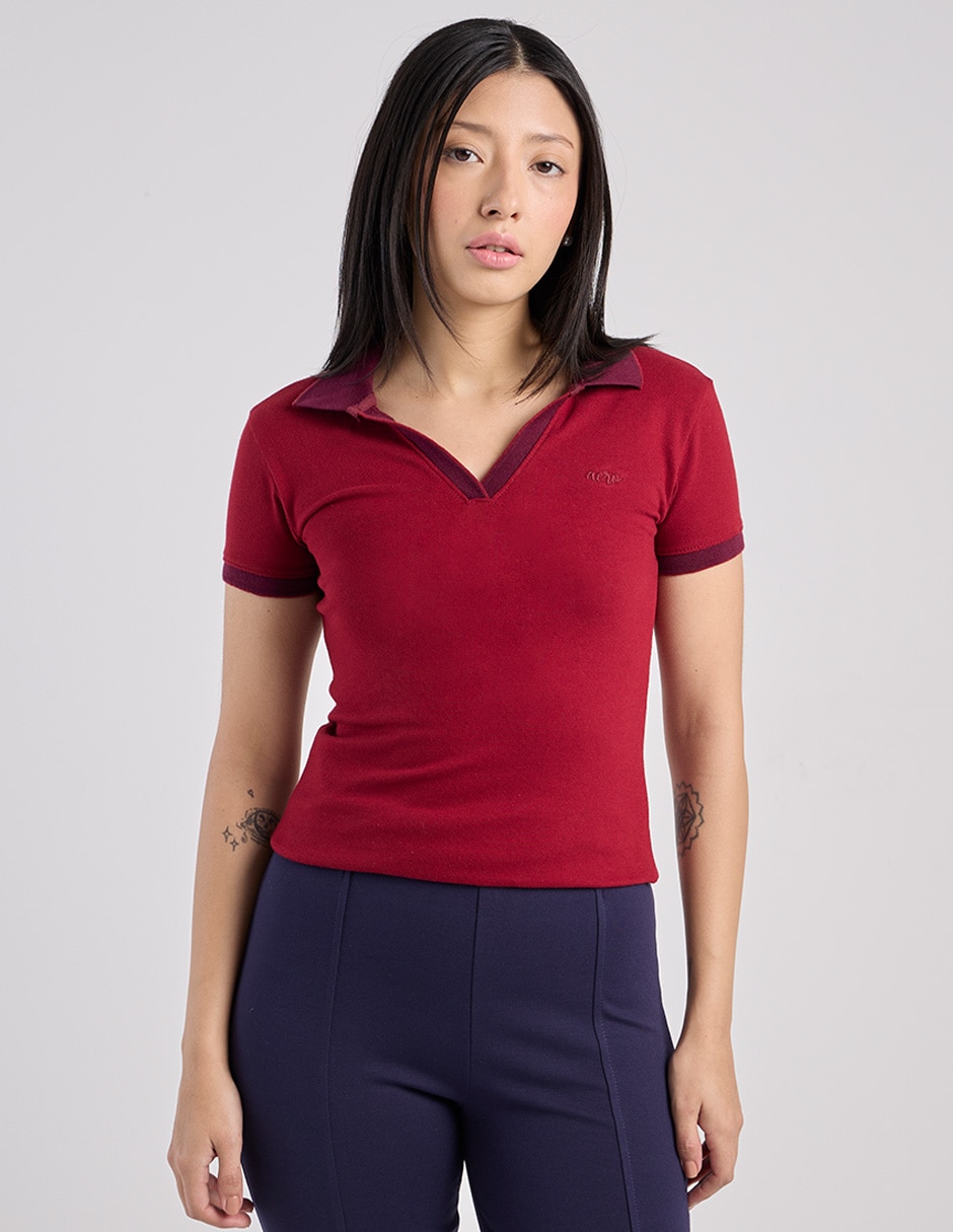Playera manga corta cuello v para mujer