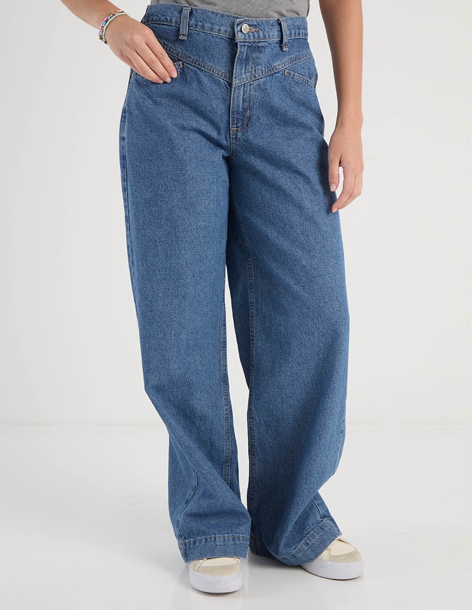 Jeans relaxed wide leg corte cintura para mujer