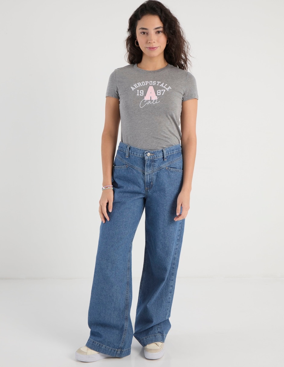 Jeans relaxed wide leg corte cintura para mujer 2