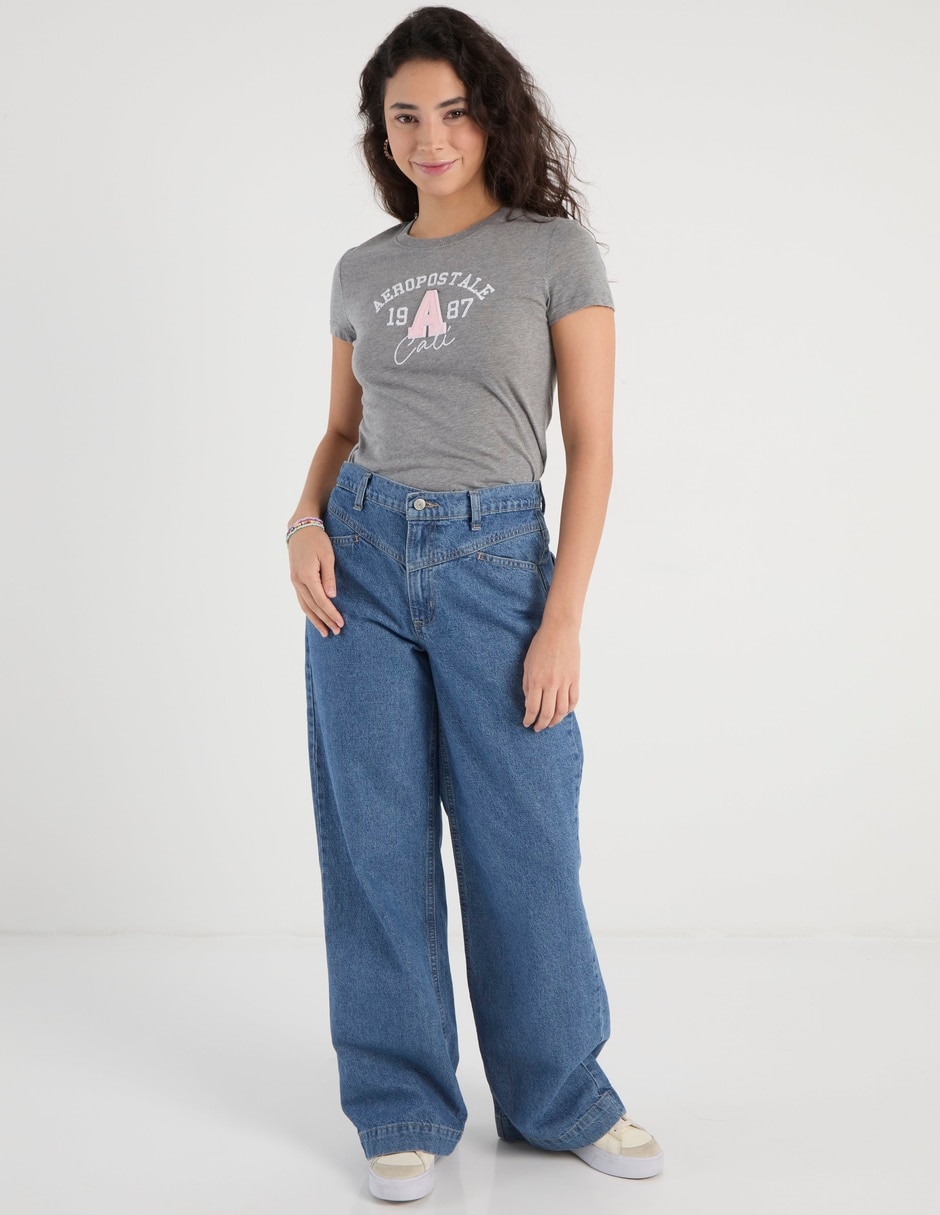 Jeans relaxed wide leg corte cintura para mujer 3
