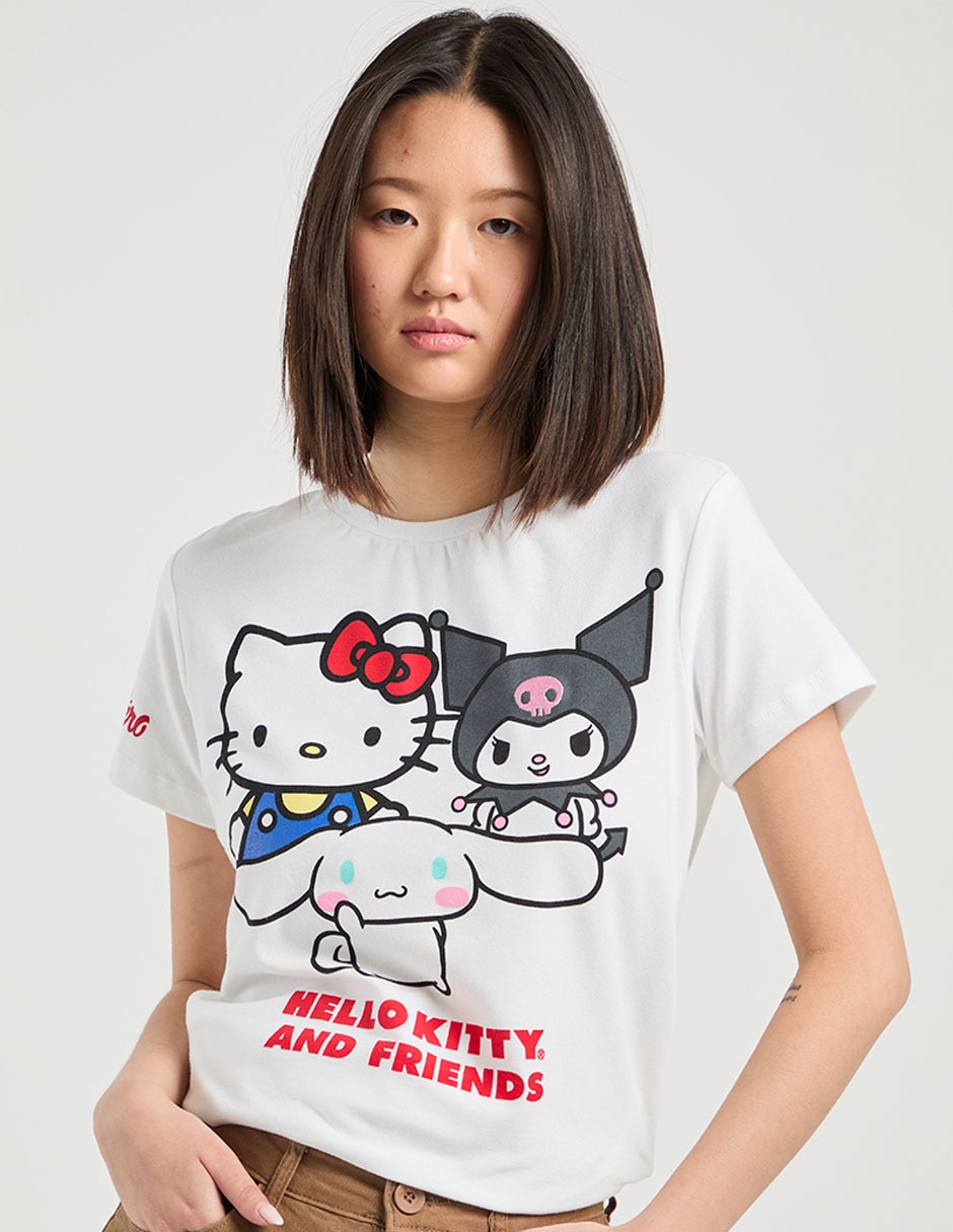 Playera manga corta Hello Kitty cuello redondo para mujer