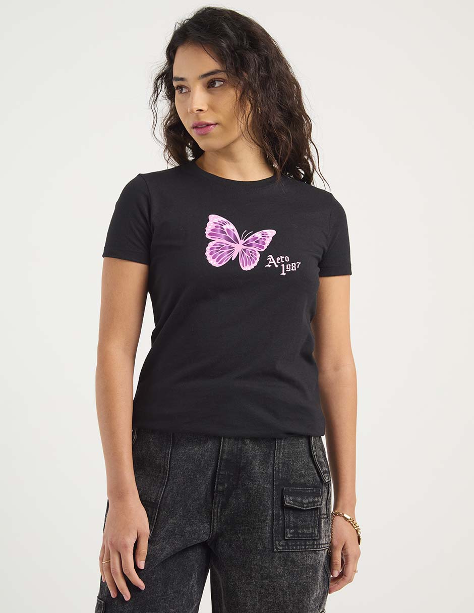 Playera manga corta cuello redondo para mujer