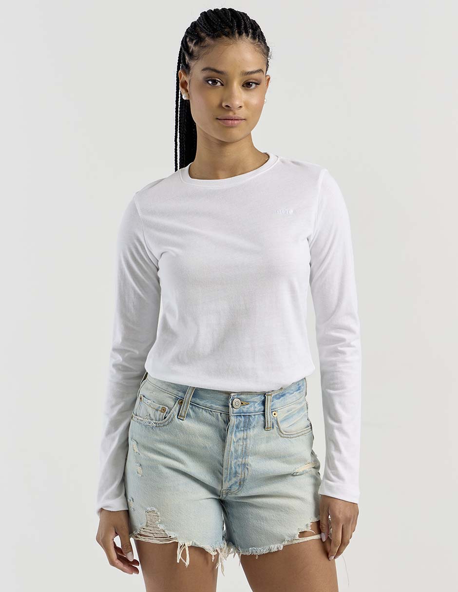 Playera manga larga cuello redondo para mujer