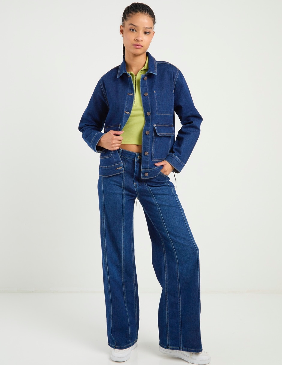 Jeans wide leg a la cintura para mujer