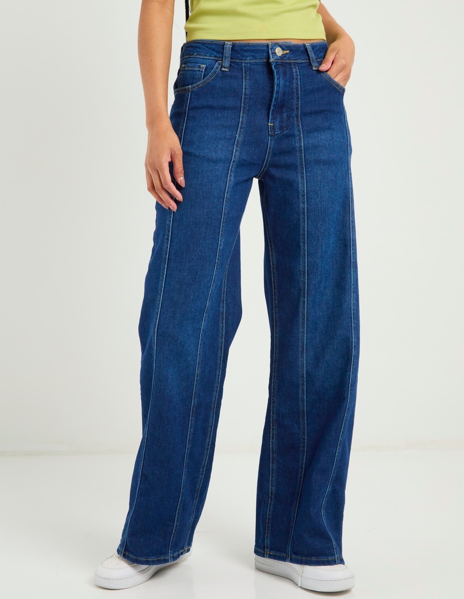 Jeans wide leg a la cintura para mujer 2