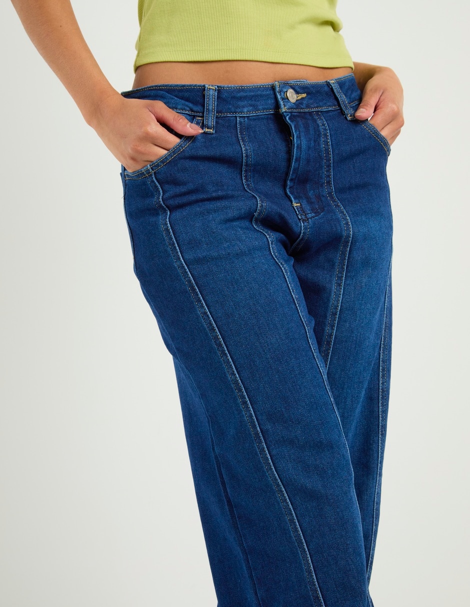 Jeans wide leg a la cintura para mujer 4