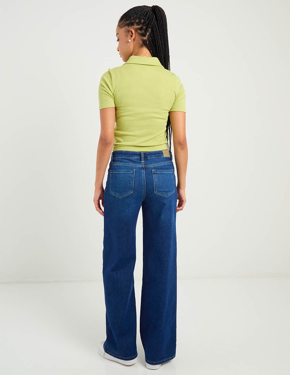 Jeans wide leg a la cintura para mujer 6