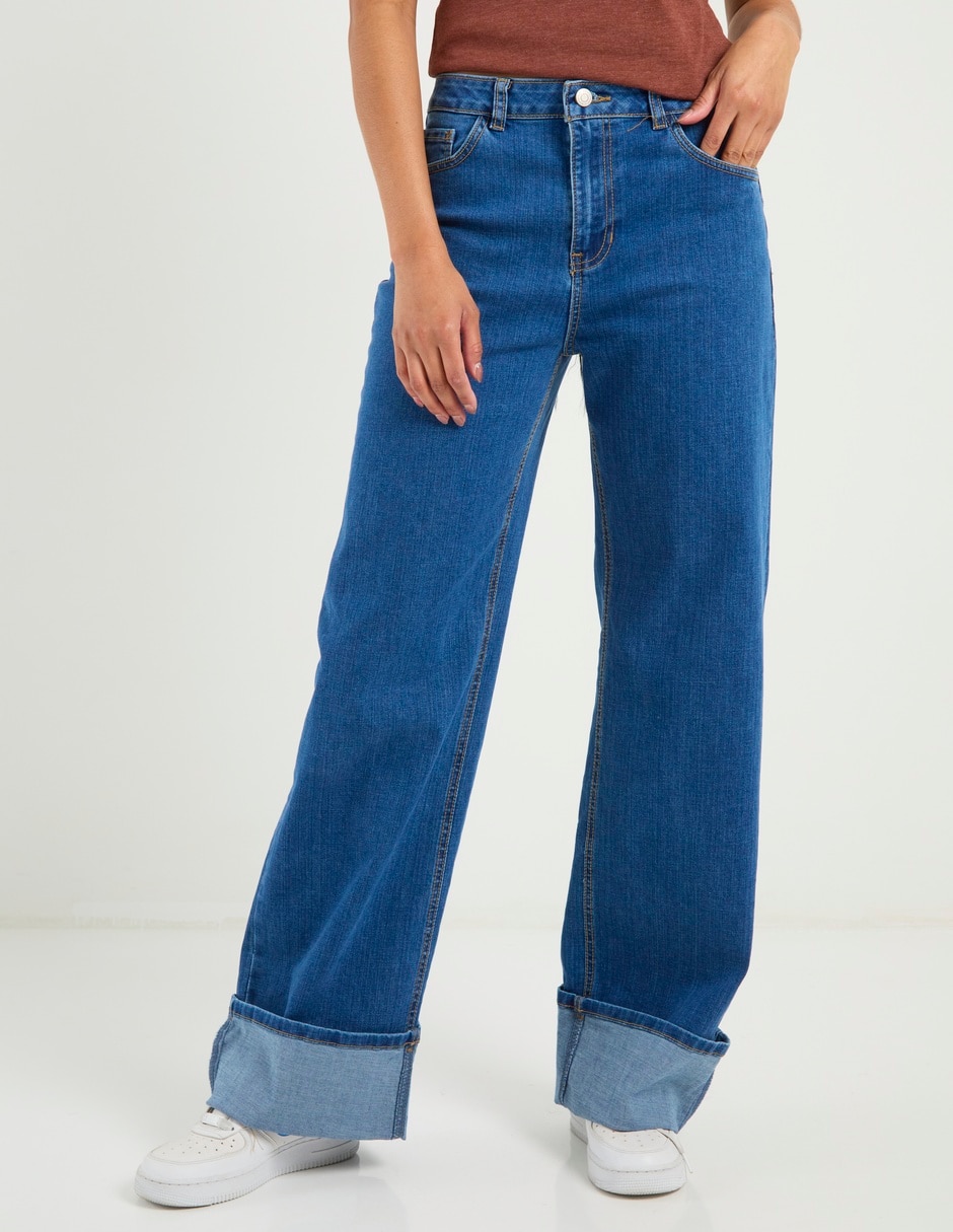 Jeans wide leg a la cintura para mujer 2