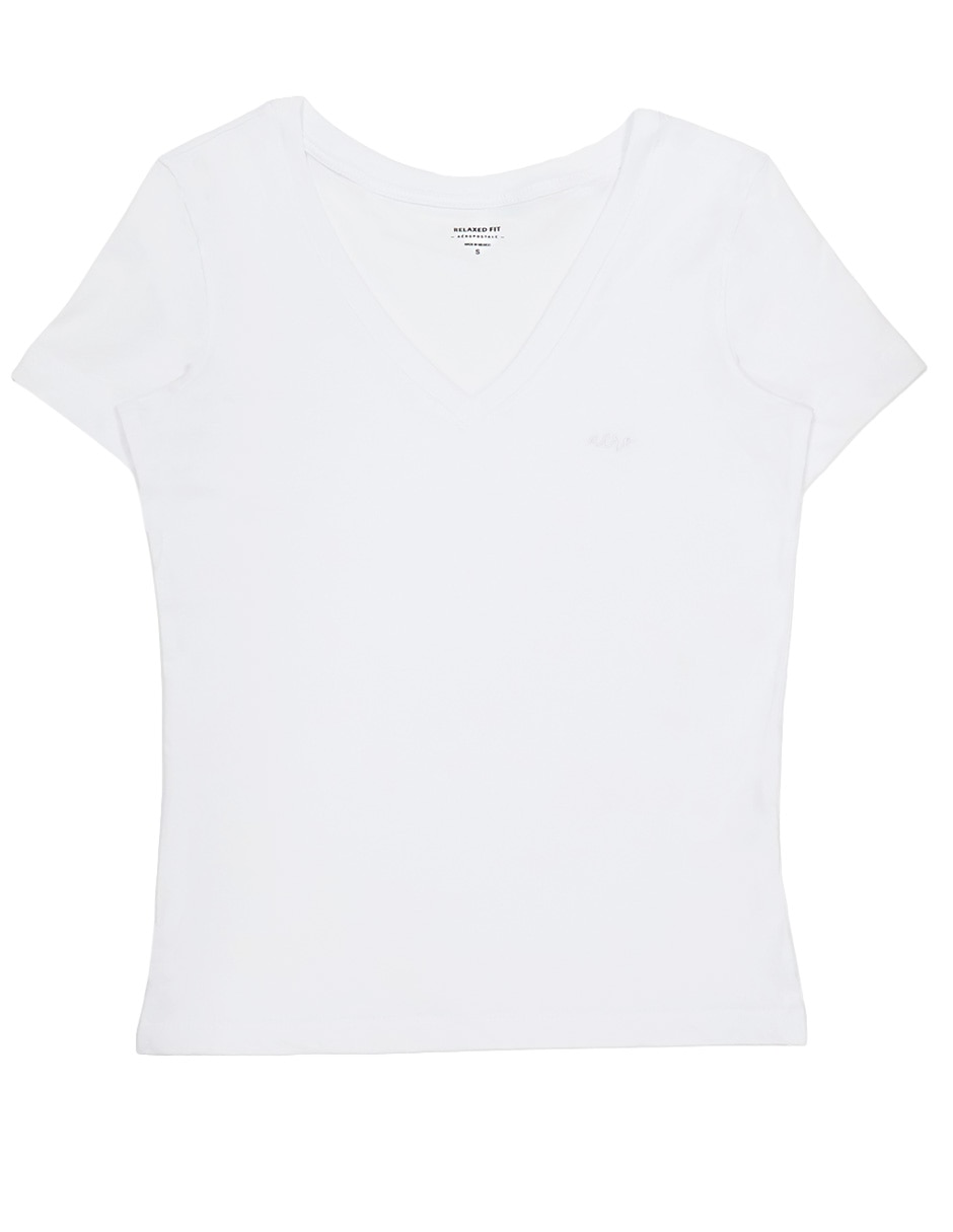 Playera manga corta cuello V para mujer