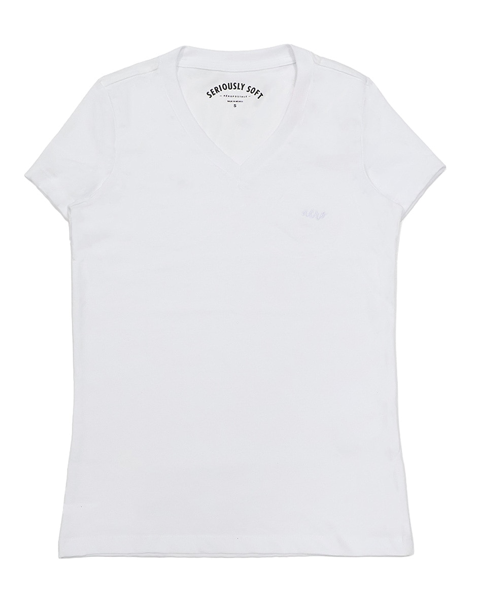 Playera manga corta cuello V para mujer