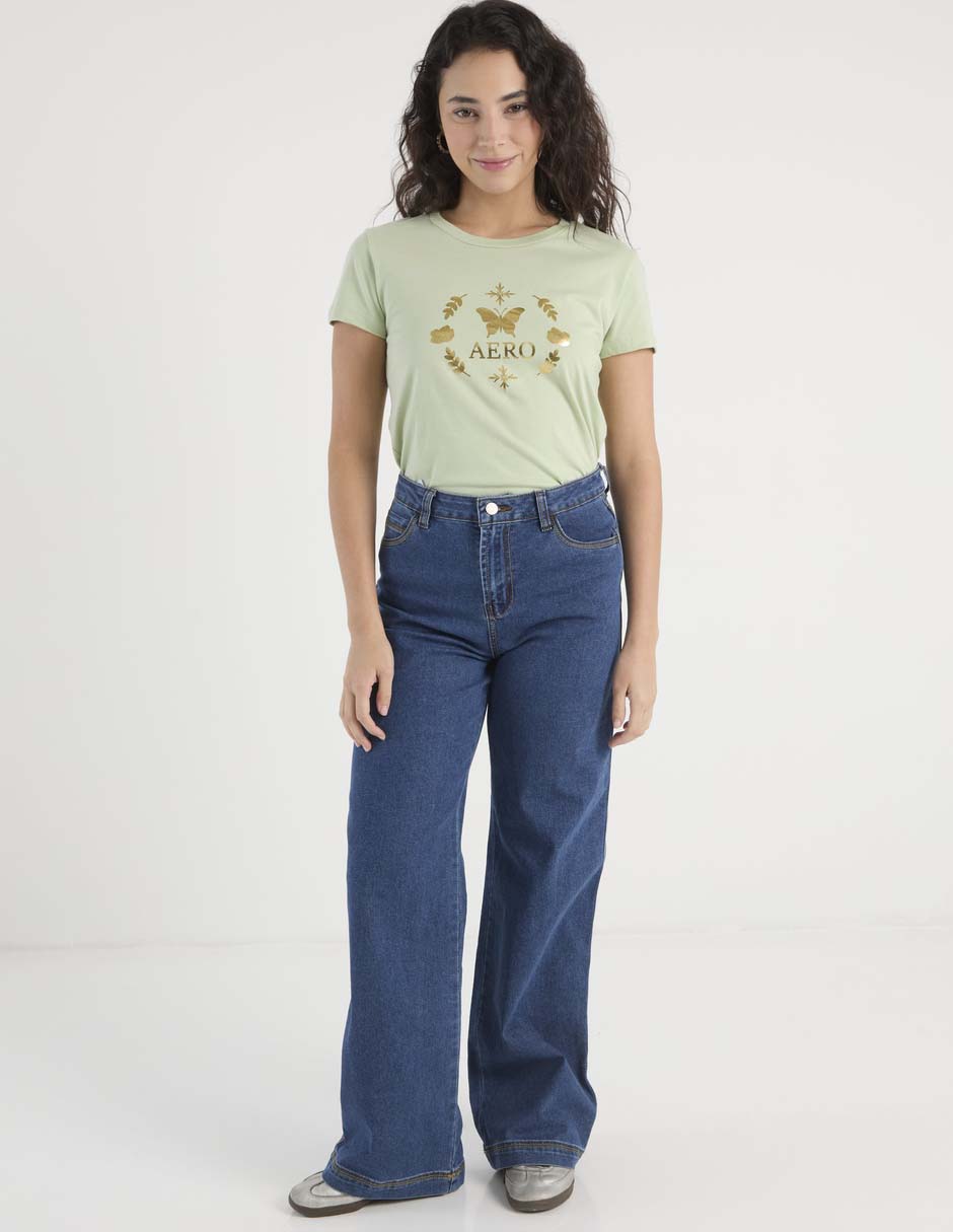 Jeans wide leg a la cintura para mujer 2