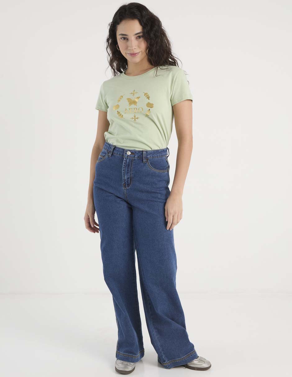 Jeans wide leg a la cintura para mujer 3