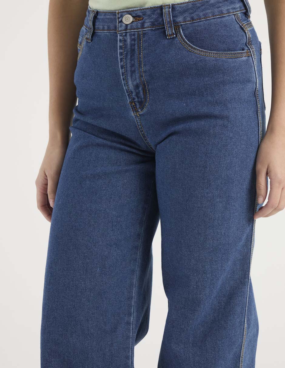 Jeans wide leg a la cintura para mujer 4