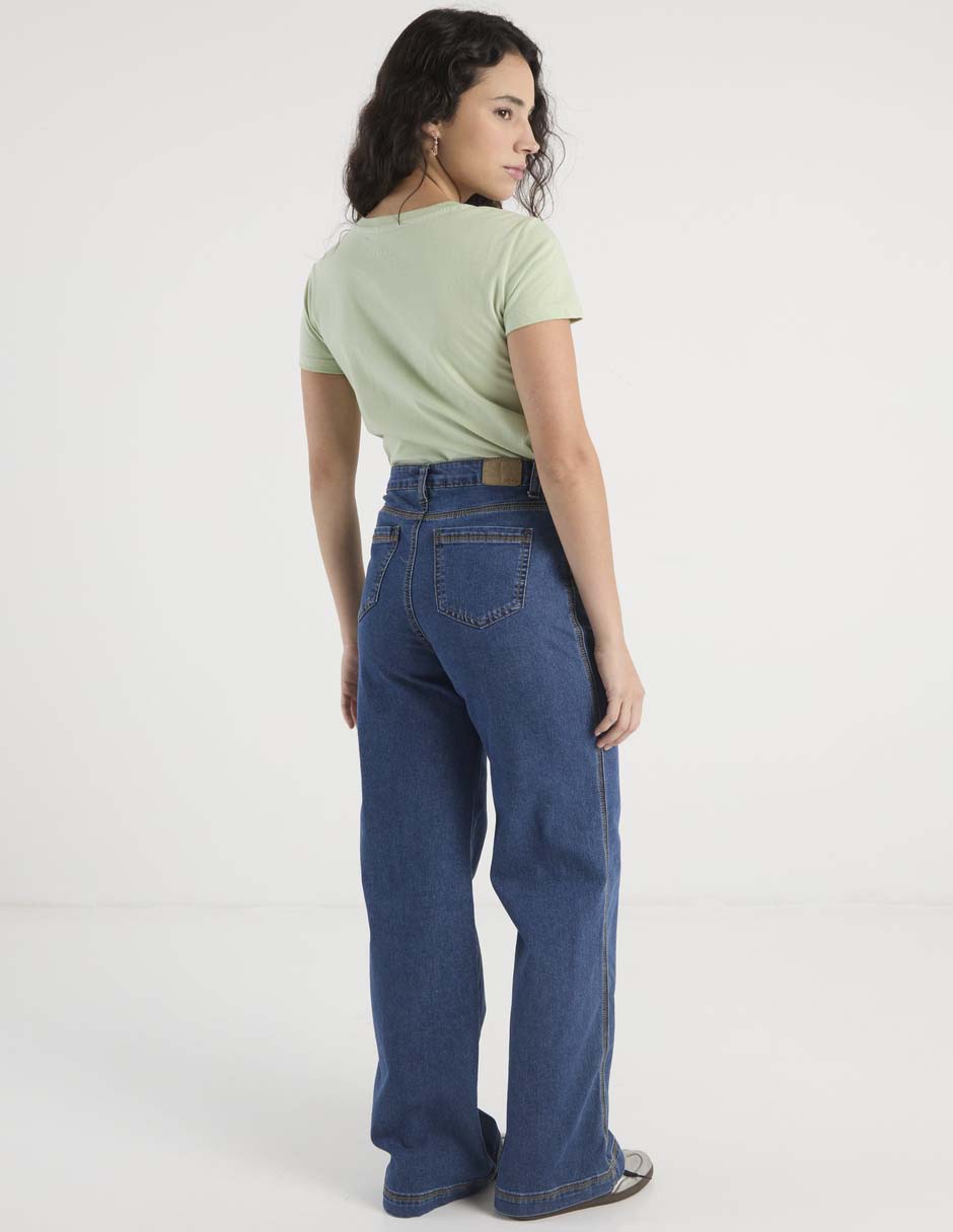 Jeans wide leg a la cintura para mujer 6