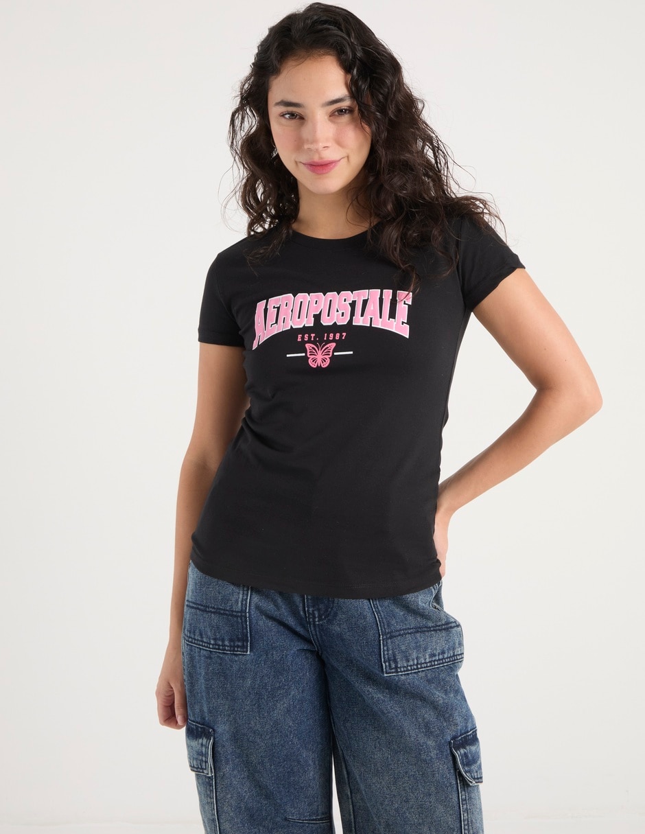 Playera maga corta cuello redondo para mujer